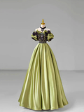 Chic Green Bow Lace Beaded Satin Prom Dress Off-The-Shoulder Ball Gown Y7745 by simplepromdress