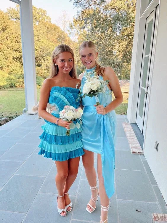 Blue Ruffle Short Homecoming Dress Blue Party Dress Y2014 by simplepromdress