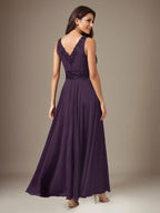 Plum A-Line Sequins Chiffon Dress