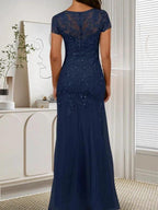 Dark Navy Mermaid Scoop Sequins Tulle Dress by Dreamylily
