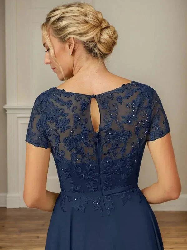Dark Navy A-Line Boatneck Sequins Chiffon Dress by Dreamylily