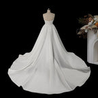 White Satin Strapless Wedding Dress Lace Appliques Sweetheart Neckline Ball Gown SW743