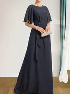 A-line Scoop Floor-Length Chiffon Mother of the Bride Dress With Cascading Ruffles Beading Sequins by Dreamylily