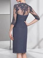 Sheath/Column Sweetheart Knee-Length Chiffon Mother of the Bride Dress With Beading Appliques Lace Sequins Pleated by Dreamylily