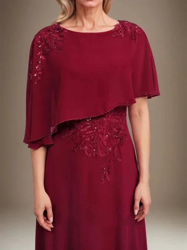 A-line Scoop Floor-Length Chiffon Lace Mother of the Bride Dress With Sequins Beading by Dreamylily