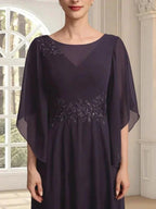 A-line Scoop Illusion Ankle-Length Lace Chiffon Mother of the Bride Dress With Sequins by Dreamylily