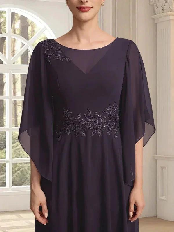 A-line Scoop Illusion Ankle-Length Lace Chiffon Mother of the Bride Dress With Sequins by Dreamylily