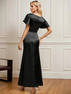 A-line Scoop Ankle-Length Stretch Satin Mother of the Bride Dress With Pleated Beading by Dreamylily
