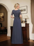 A-line Scoop Floor-Length Lace Chiffon Mother of the Bride Dress With Sequins by Dreamylily