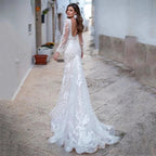Luxury Backless Tulle Mermaid Wedding Dresses 2022 Long Sleeve Lace Appliques V-neck White Bridal Gown vestidos de novia by payinti