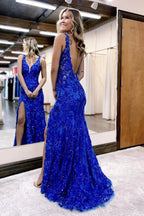 Avianna |Mermaid V Neck Sequined Lace Prom Dress with Slit by KissProm
