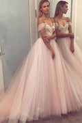 Elegant Long A-line Off the Shoulder Tulle Prom Dresses by BIZTUNNEL