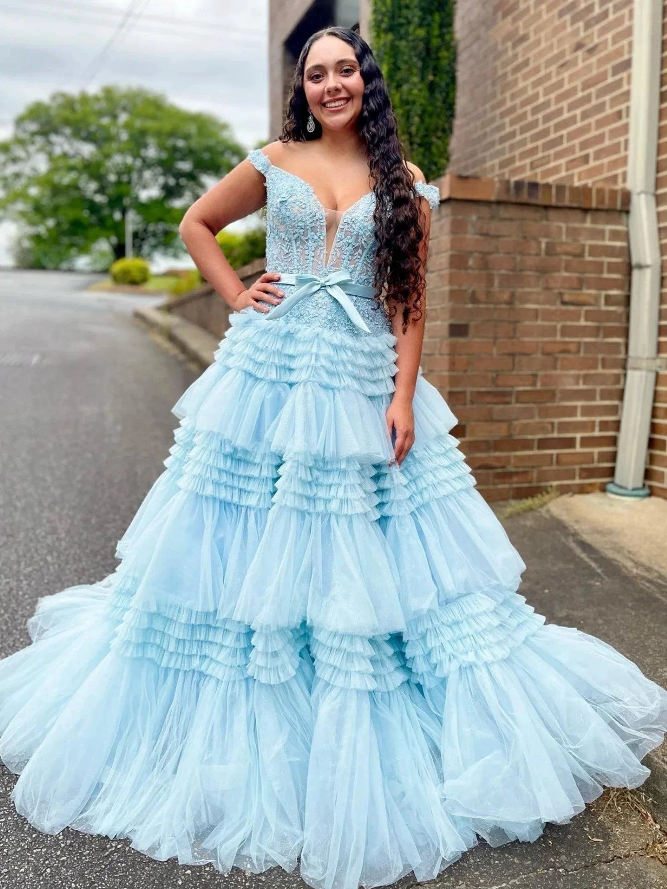 Princess A Line Off the Shoulder Light Pink Long Prom Dress with Ruffles by KissProm