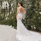 V-neck Wedding Dresses For Women 2024 Backless Mermaid Lace Appliques Floor-length Backless Customized Vestidos De Novia by payinti