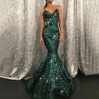 Dark Green Long Sweetheart Mermaid Sequins Prom Dress by BIZTUNNEL