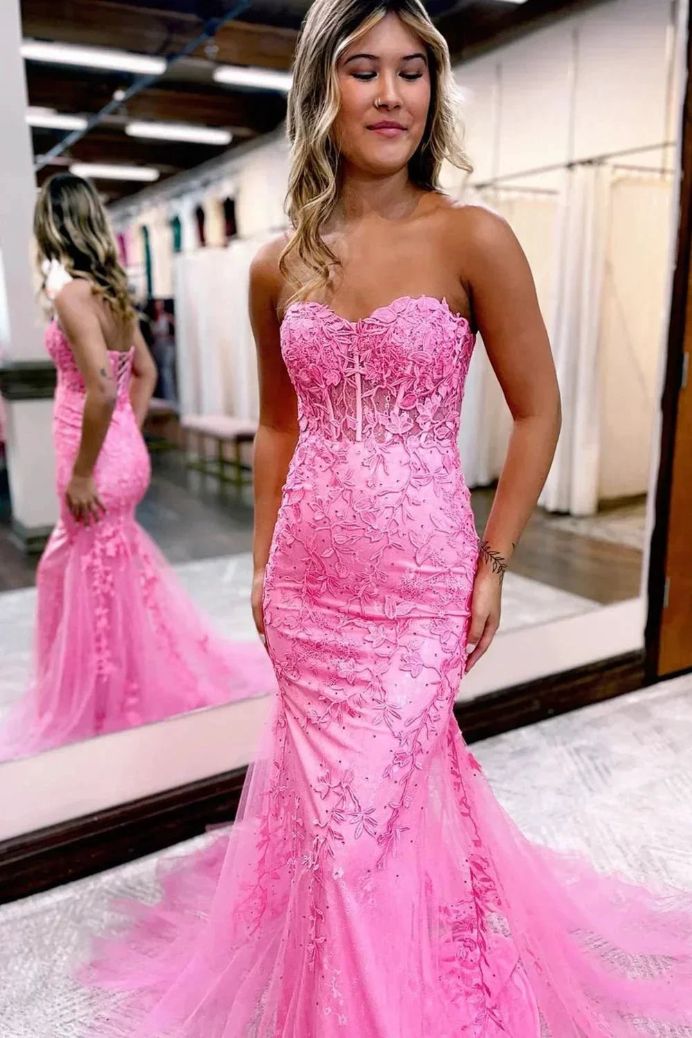 Evie |Mermaid Sweetheart Neck Lace Long Prom Dress With Appliques by KissProm