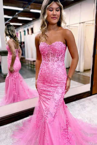 Evie | Vestido de fiesta largo de encaje con escote corazón y apliques de sirena