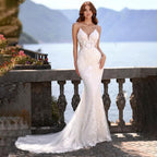 Elegant Mermaid Wedding Dress V-Neck Spaghetti Straps Lace Appliques Backless Bridal Gown Floor Length Vestidos De Novia by payinti