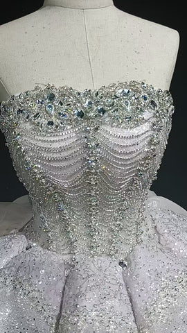 Starry veil feather crystal embellished flower bud dress