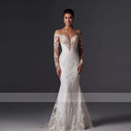 Loverxu Mermaid Vintage Wedding Dresses 2023 Sweetheart Long Sleeve Vestido De Novia Appliques Detachable Train Robe De Mariee by payinti