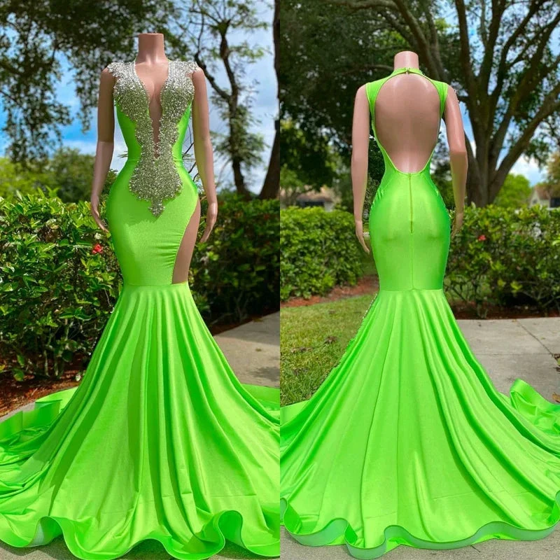 Off The Shoulder Sleeveless Open Back Mermaid Long Prom Dress by BIZTUNNEL