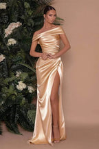 Off The Shoulder Charmeuse Prom Dress Split Ruffle Mermaid by BIZTUNNEL