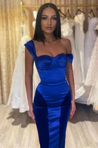 Simple Regal Sapphire Off The Shoulder Mermaid Long Prom Dress by BIZTUNNEL