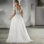 Elegant White V-neck Half Sleeve Bridal Gown Lace Applique Plus Size Floor-Length Wedding Dress for Women vestidos de novia by payinti
