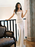 Charming Off Thes Satin Mermaid Evening Dress,White Prom Dress Wedding Dress Y8592 by simplepromdress