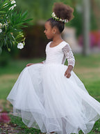 Girl Peony Lace Back A-Line Straight Tutu Tulle Party Flower Girl Dress - photo 5
