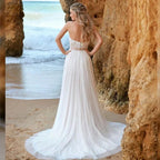 Simple Backless Chiffon V-Neck Bohemian Wedding Dress for Bride Lace Applique Sleeveless Beach Bridal Gown Robe De Mariée by payinti