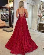 Shana | Cute A Line Scoop Neck Red Lace Prom Dresses with Beading by KissProm