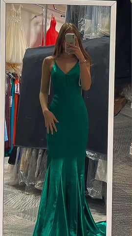 Vestido de fiesta de sirena verde con escote en V, vestido de noche verde, vestido formal verde generoso Y1837