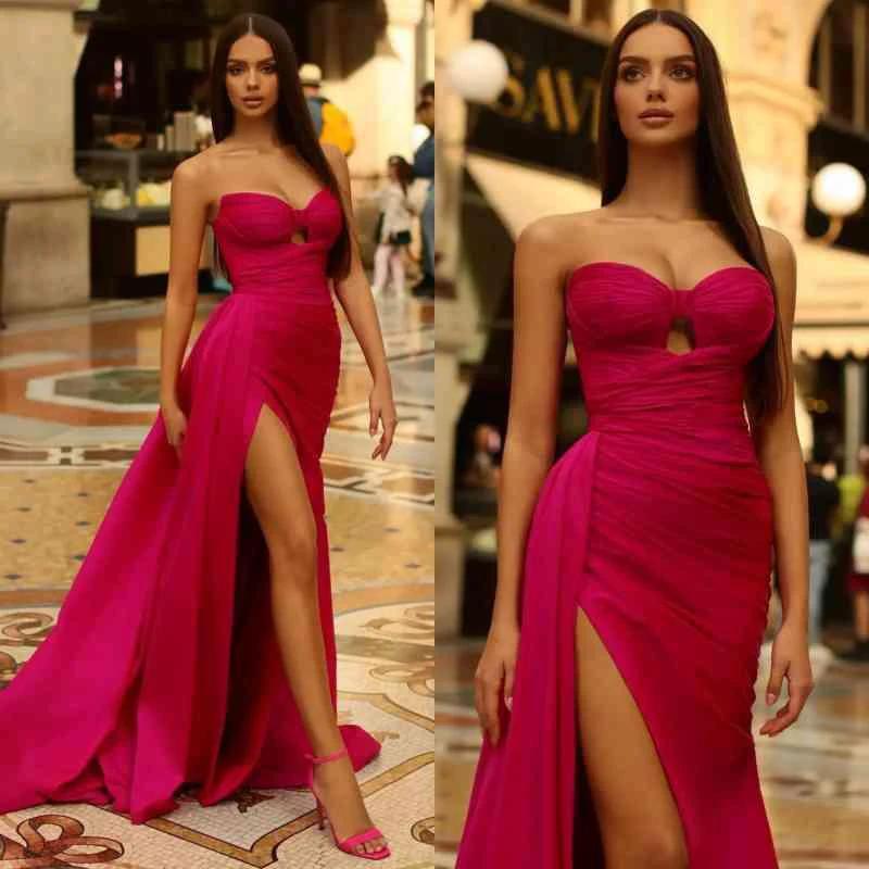 Stunning Long A-line Sweetheart Prom Dresses with High Slit by BIZTUNNEL