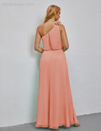 Ruffled One Shoulder Sleeveless Long Bridesmaid Dresses A-line Formal Evening Gown Side Split 28080 by numbersea