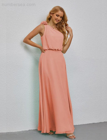 Ruffled One Shoulder Sleeveless Long Bridesmaid Dresses A-line Formal Evening Gown Side Split 28080