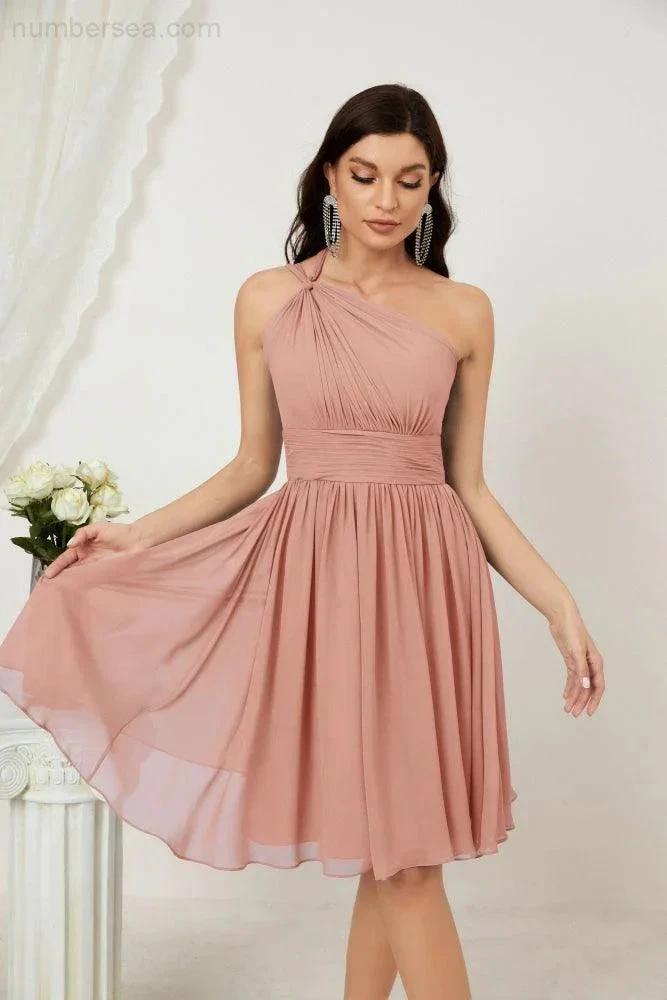 Numbersea Women Chiffon Short One Shoulder Bridesmaid Dress Formal Dresses for Party Homecoming 2804 by numbersea