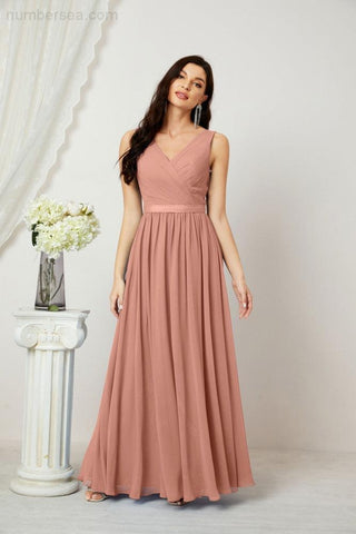 Women's Chiffon Long Bridesmaid Dresses A line Sleeveless Formal Prom Gown for Evening Party Homecoming Dresses 2808