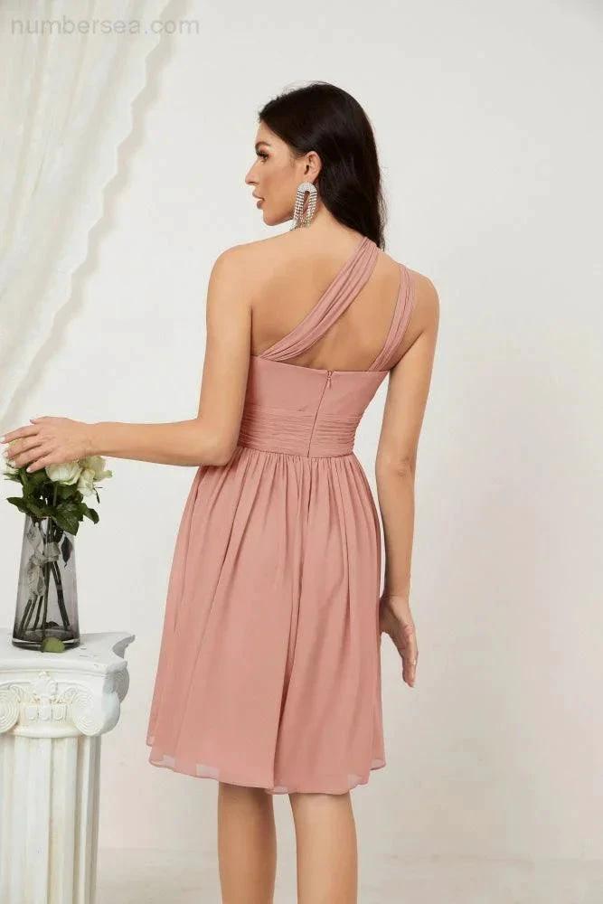 Numbersea Women Chiffon Short One Shoulder Bridesmaid Dress Formal Dresses for Party Homecoming 2804 by numbersea