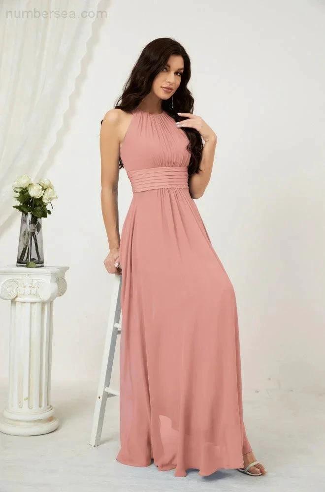Numbersea Formal Party Gown Dress Chiffon Halter Long Sleeveless Bridesmaid Dresses 2802 by numbersea