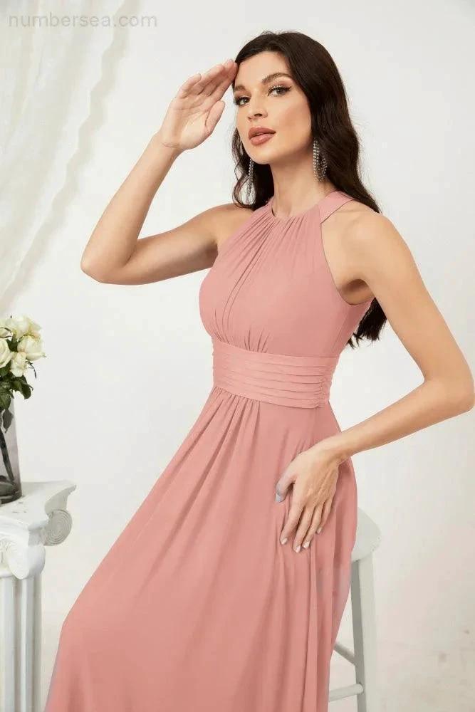 Numbersea Formal Party Gown Dress Chiffon Halter Long Sleeveless Bridesmaid Dresses 2802 by numbersea