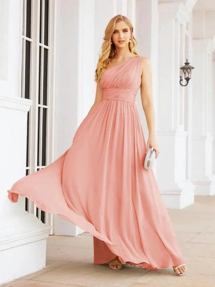 Numbersea One Shoulder Bridesmaid Dresses Long Maxi Formal Evening Party Prom Gowns 28061 by numbersea