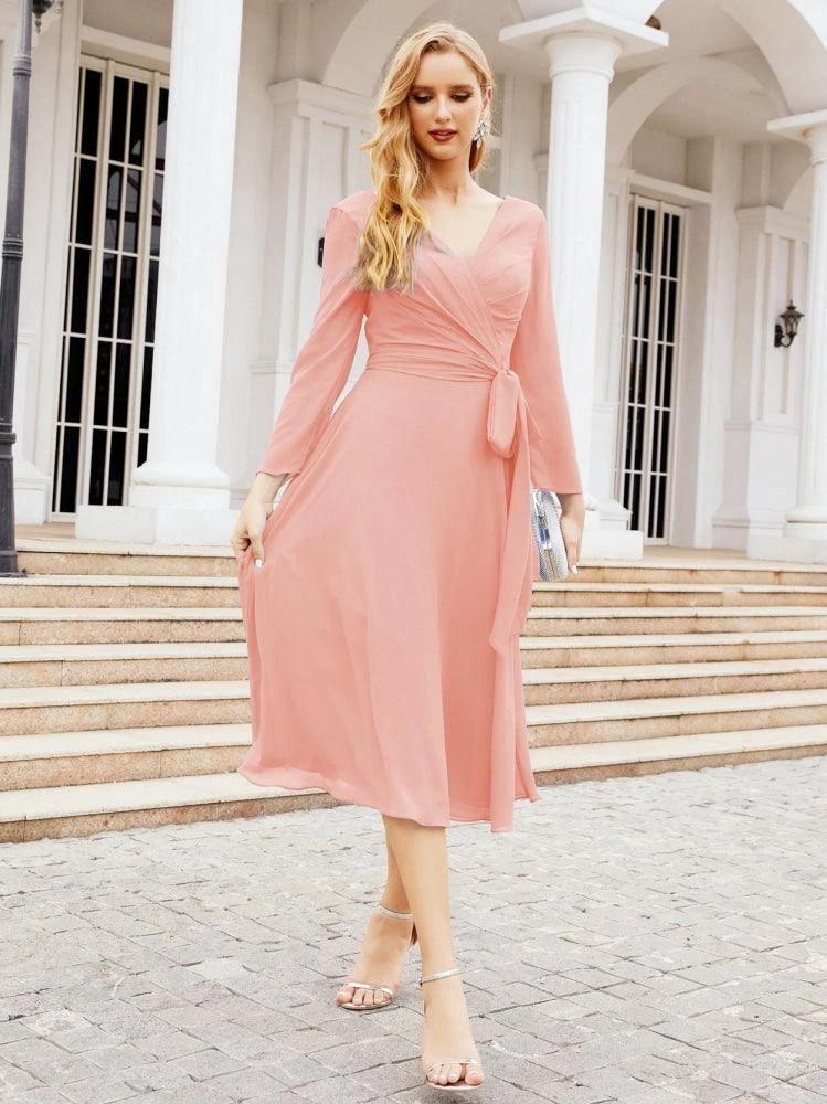 Bridesmaid Dress V-Back Waist Belt Mother of the Bride Wedding Guest SY28031 by numbersea
