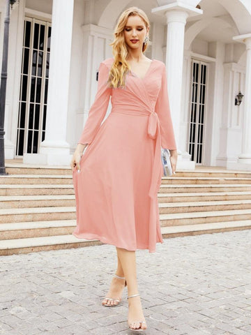 Bridesmaid Dress V-Back Waist Belt Mother of the Bride Wedding Guest SY28031