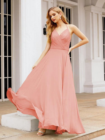 Numbersea Halter Chiffon Bridesmaid Dresses Wedding Appare Sleeveless Formal Prom Dress with Ruffled Back 28035