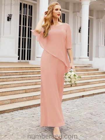Sunnderly Formal Party Gown Dress Long Mother of The Bride Dresses with Ruffle Cape SY28026