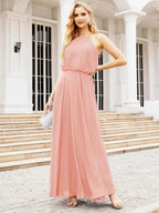 Numbersea Halter Long Bridesmaid Dresses Formal A line Juniors Dress 28029 by numbersea