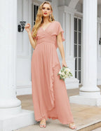 Numbersea Chiffon Bridesmaid Dresses Long Formal Evening Prom Mother of The Bride Dress with Flutter Sleeve     SEA28040