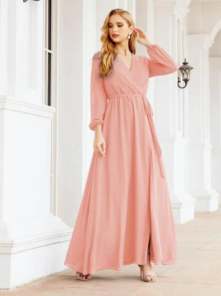 Sunnderly Women's Chiffon Bridesmaid Dress A line Long Sleeves Formal Evening Prom Gown for Wedding Guest SY28032 by numbersea