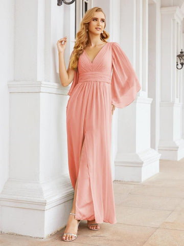 Numbersea Bridesmaid Dresses with Split for Wedding Party Flutter Sleeves 28045